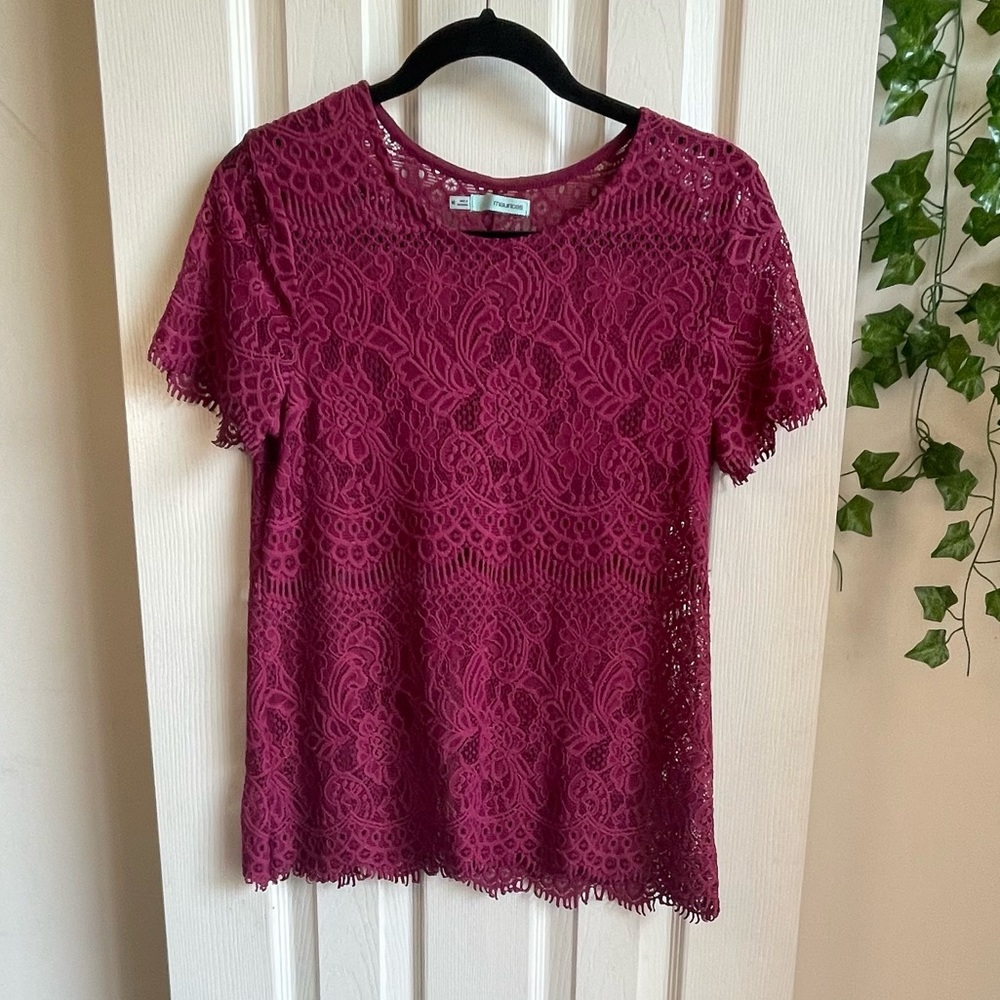 Maroon Maurices Crochet Women's Short Sleeve Top Size Medium